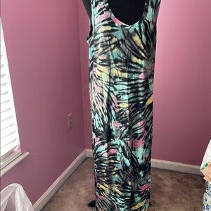 SO Green and Black Maxi Sundress Sleeveless Scoop Neck